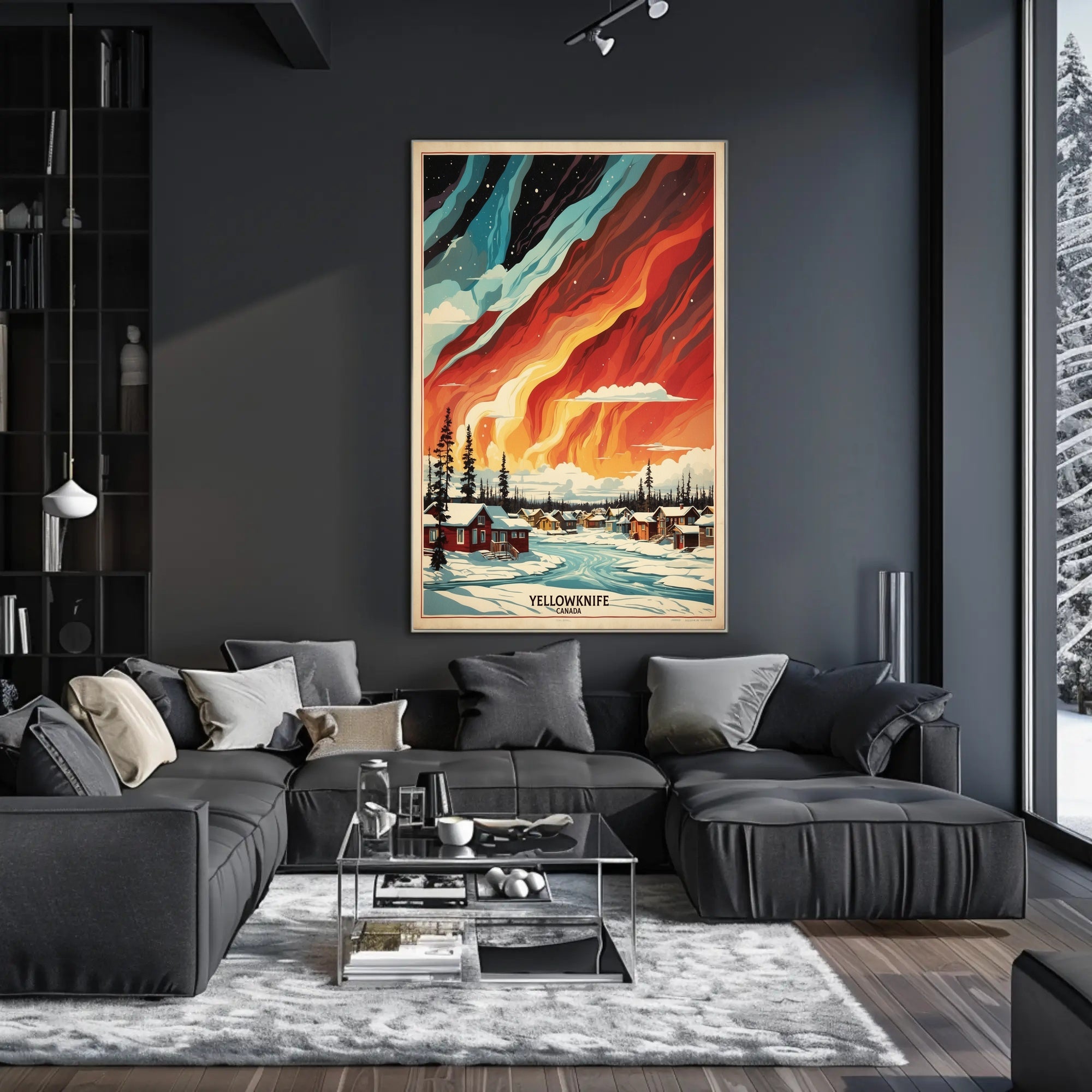 Yellowknife Northern Lights Vintage Travel Poster