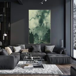 Dark Victorian Town with Tentacled Creature Fantasy Poster PosterGoat