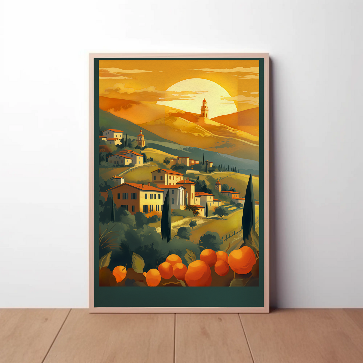 Tuscan Sunset Over Rolling Hillside Travel Poster