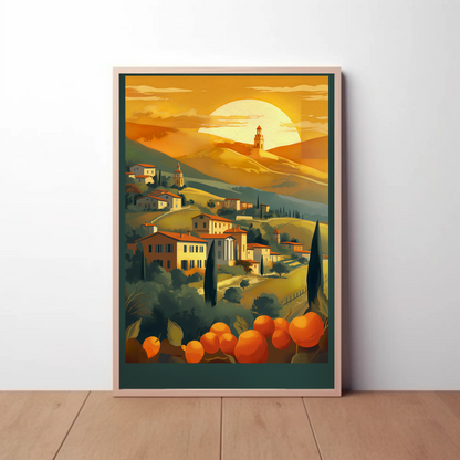 Tuscan Sunset Over Rolling Hillside Travel Poster
