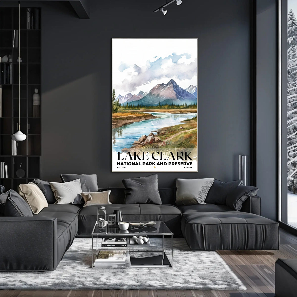 Lake Clark Watercolor Wall Art Poster