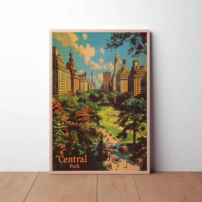Central Park NYC Skyline Vintage Travel Poster