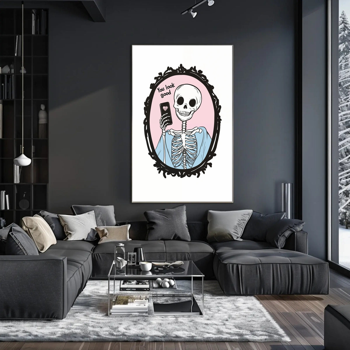 Humorous Skeleton Self-Image Cartoon Phone Heart Poster