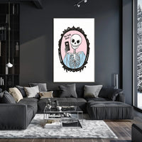 Humorous Skeleton Self-Image Cartoon Phone Heart Poster