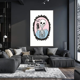 Humorous Skeleton Self-Image Cartoon Phone Heart Poster