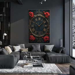 Vintage Roman Clock with Roses Artistic Poster