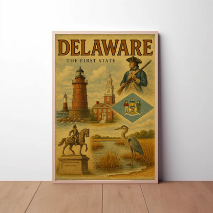 Delaware Founding History Colonial Heritage Travel Poster
