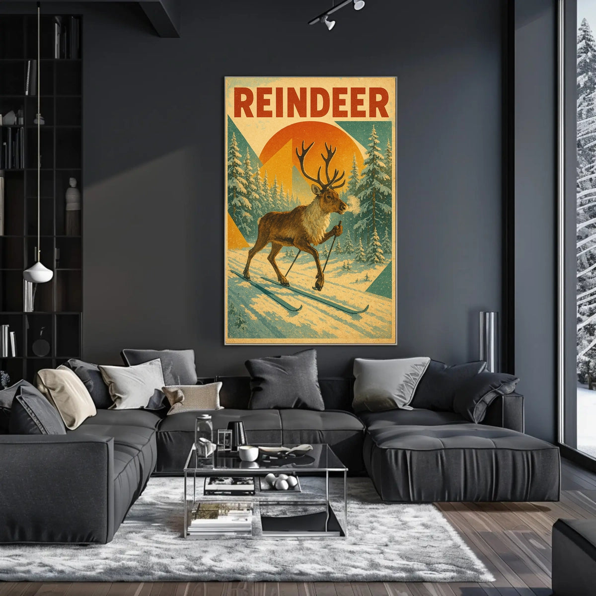 Reindeer On Skis Poster