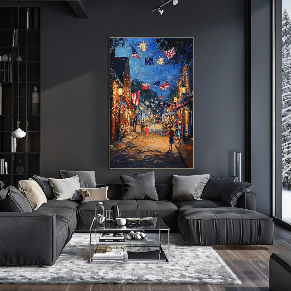 small town American street during 4th of July Poster