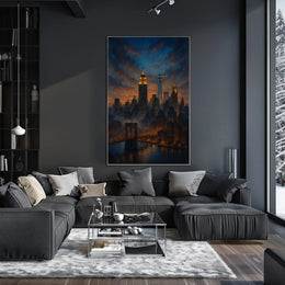 New York City Twilight Skyline Poster Modern Wall Art