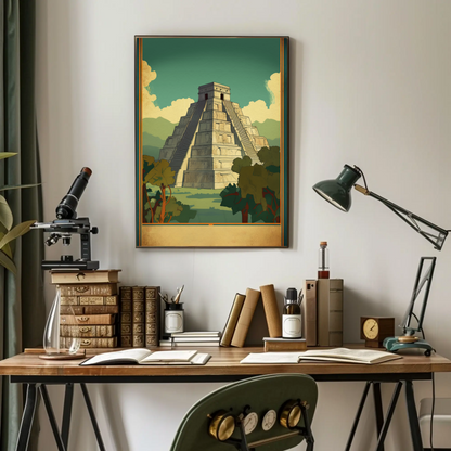 Chichen Itza Ancient Wonder Mexico Vintage Travel Poster