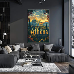 Athens Parthenon Sunset Vintage Travel Poster