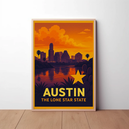 Austin Texas Sunset Skyline Lone Star Travel Poster
