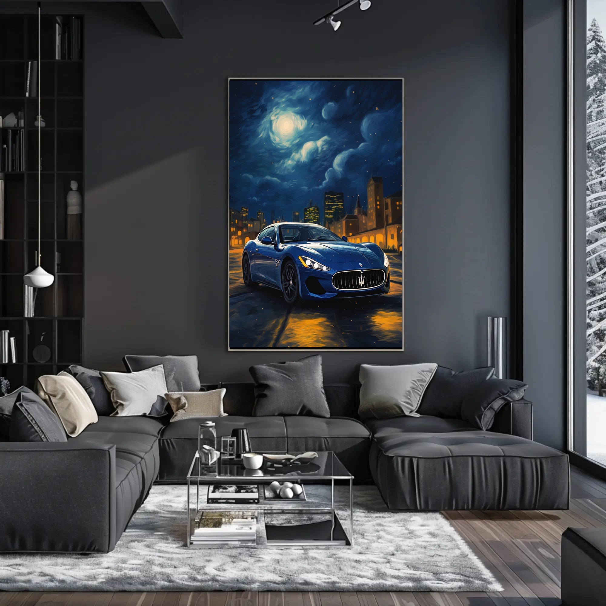 Maserati Blue Sports Car at Night Artistic Poster