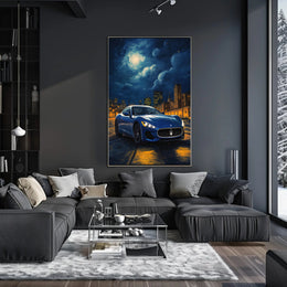 Maserati Blue Sports Car at Night Artistic Poster