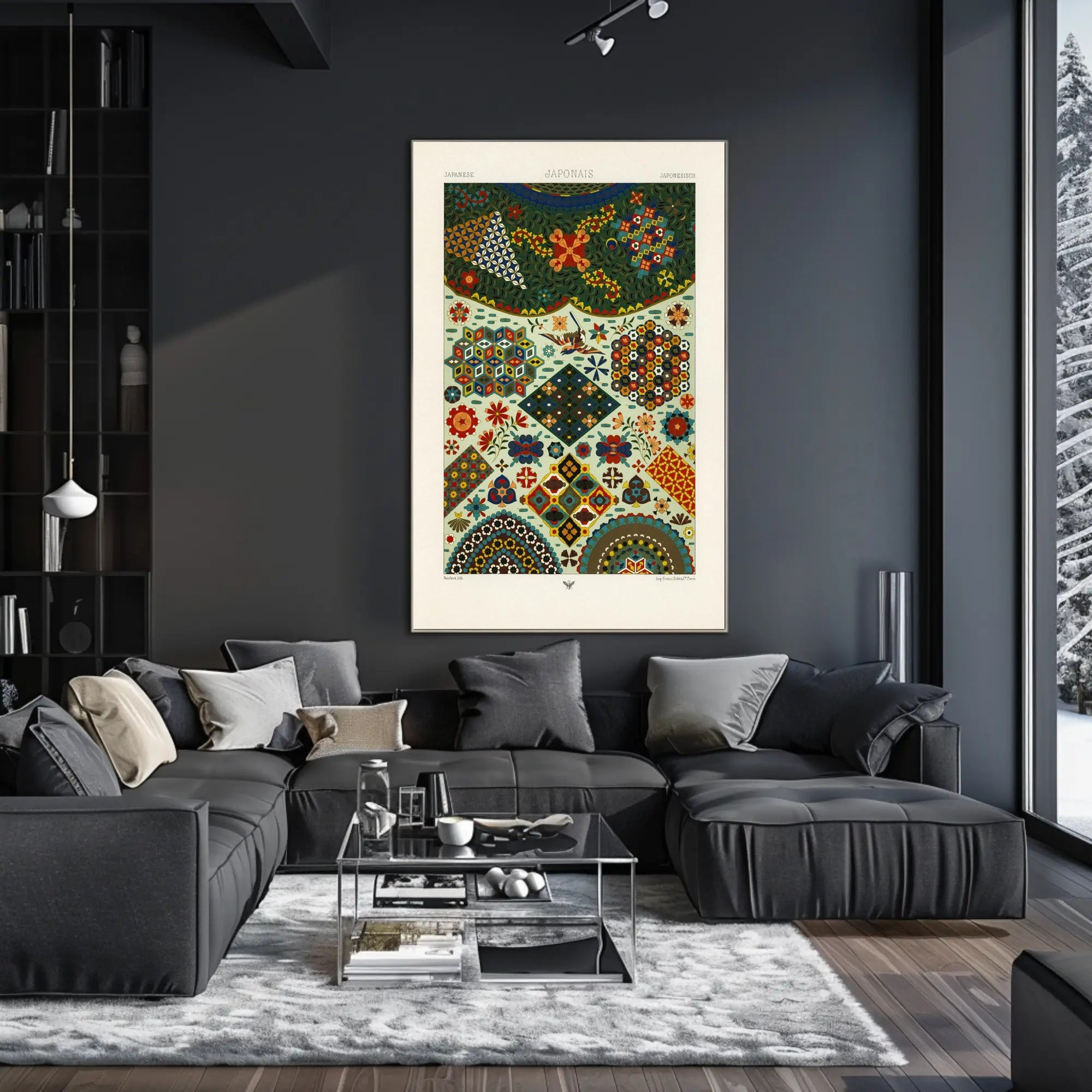 Japanese Pattern Harmony: Vibrant Geometrical and Floral Tapestry Poster