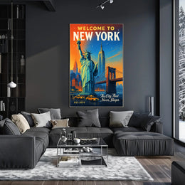 New York City Skyline Poster Vintage Urban Wall Art