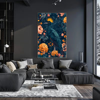 Vibrant Blue Bird with Floral Lush Animal Poster