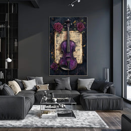 Artistic Purple Violin and Flowers Abstract Poster
