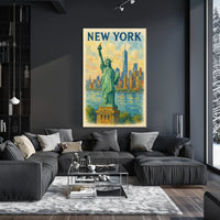 New York Skyline And Statue Of Liberty Poster