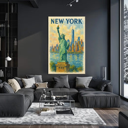 New York Skyline And Statue Of Liberty Poster