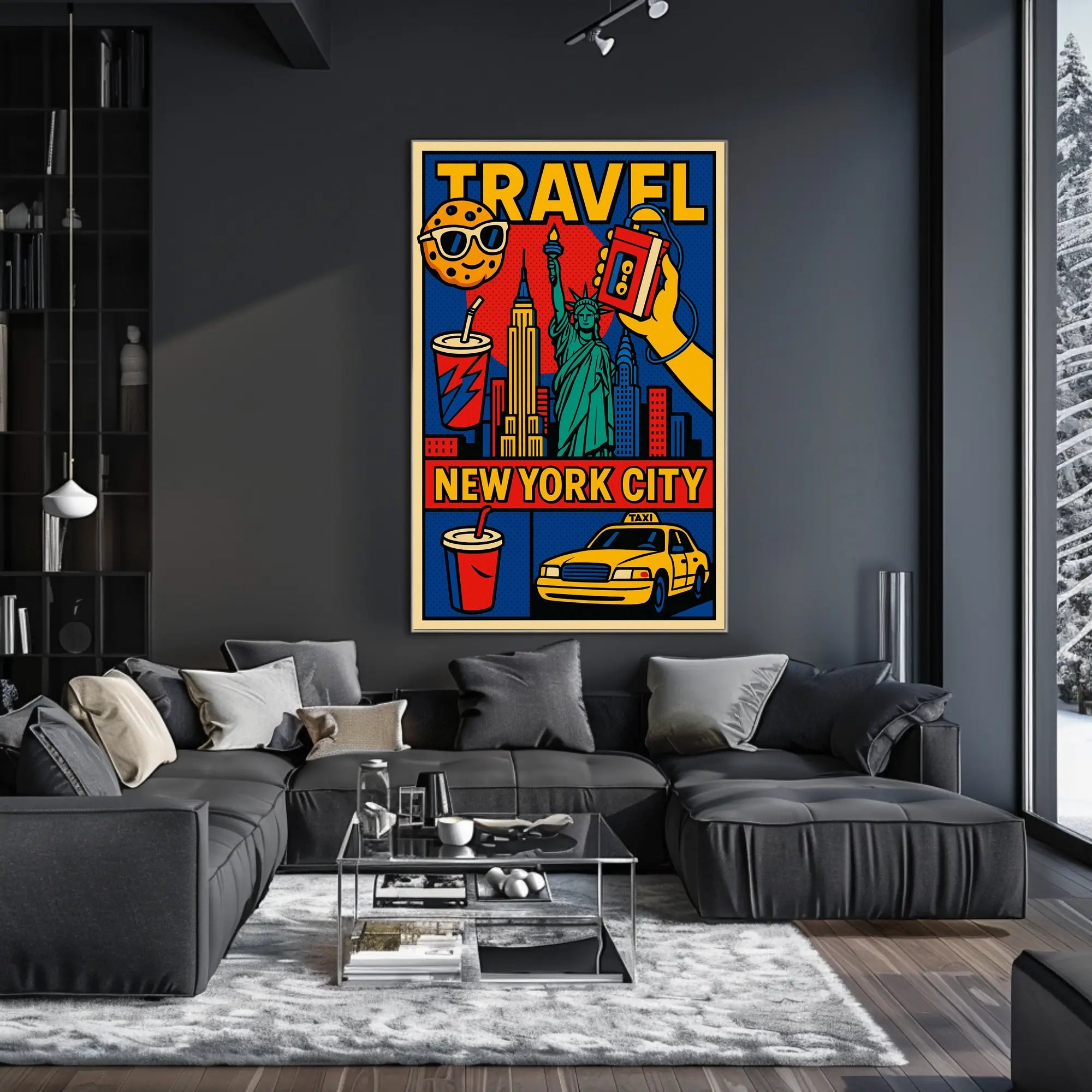 New York City Bold Colorful Skyline Poster Modern Wall Art