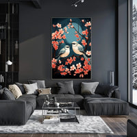 Serene Cherry Blossom Birds Art Poster Decor