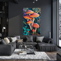 Vibrant Mushroom Illustration Enchanting Fantasy or Mythology Poster