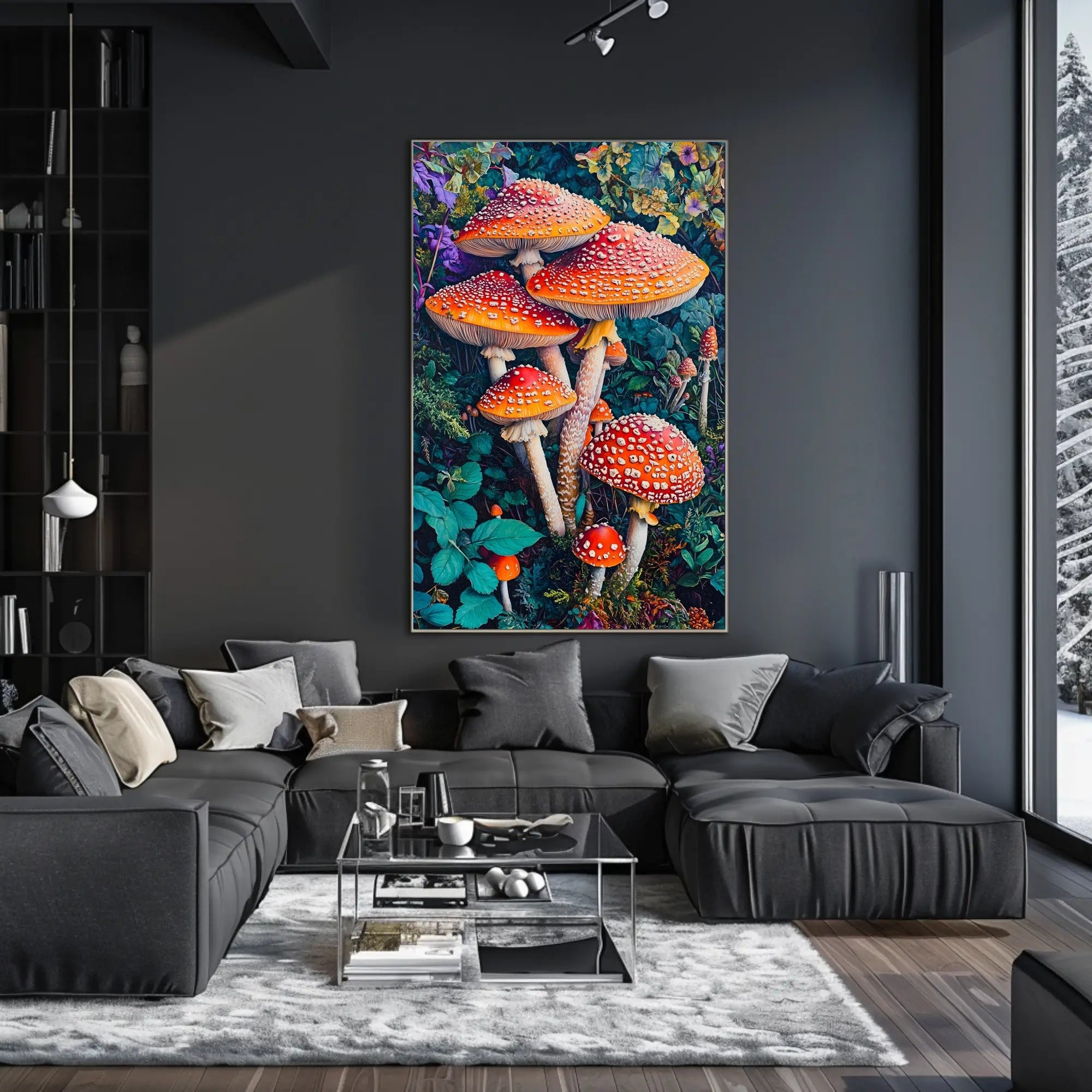 Vibrant Mushroom Illustration Enchanting Fantasy or Mythology Poster