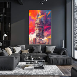 Futuristic Cityscape Art Deco Style Poster