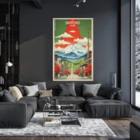 Stylized Sapporo Japan Travel Poster Wall Art Print