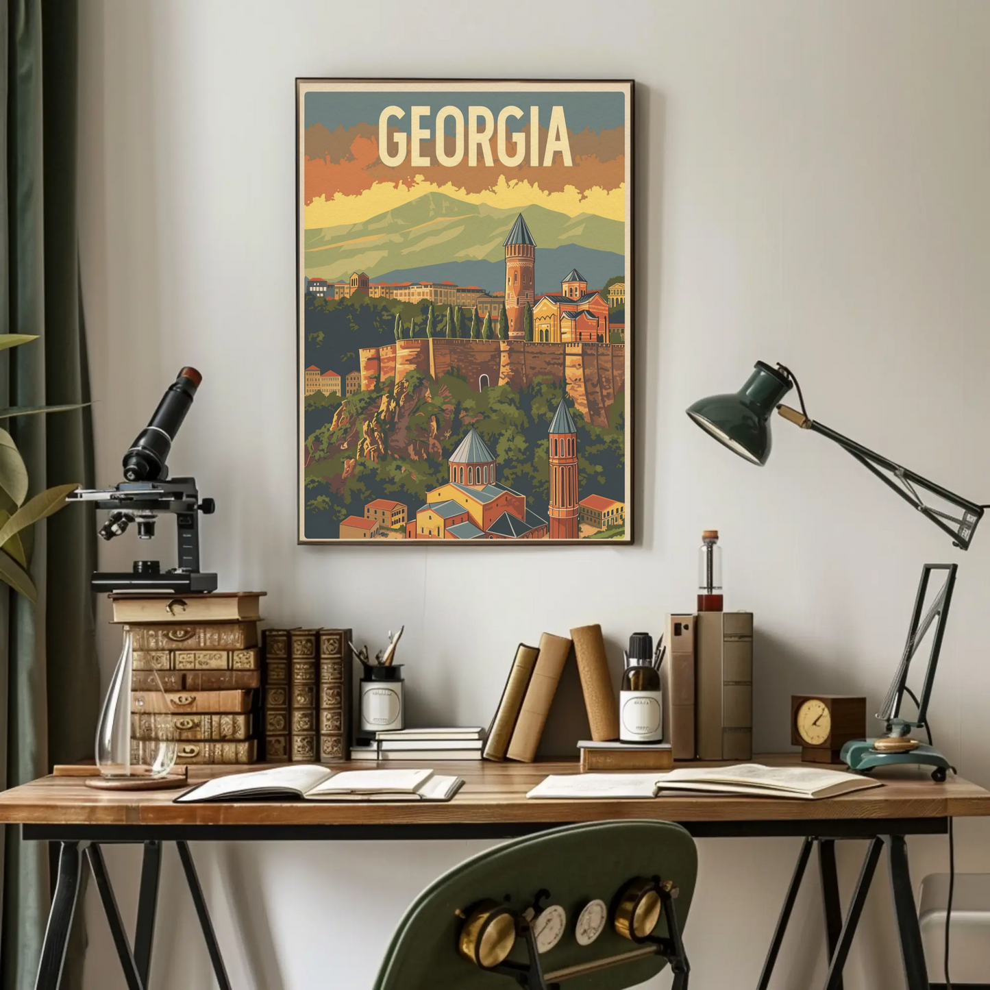 Georgia Caucasus Mountains Old Town Vintage Travel Poster