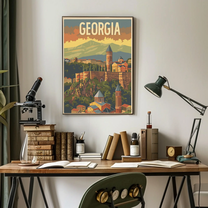 Georgia Caucasus Mountains Old Town Vintage Travel Poster