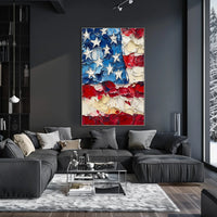 Thick oil impasto painting of an abstract American flag Poster