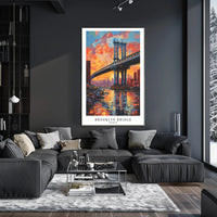 Brooklyn Bridge Sunset Urban Cityscape Painting Poster PosterGoat