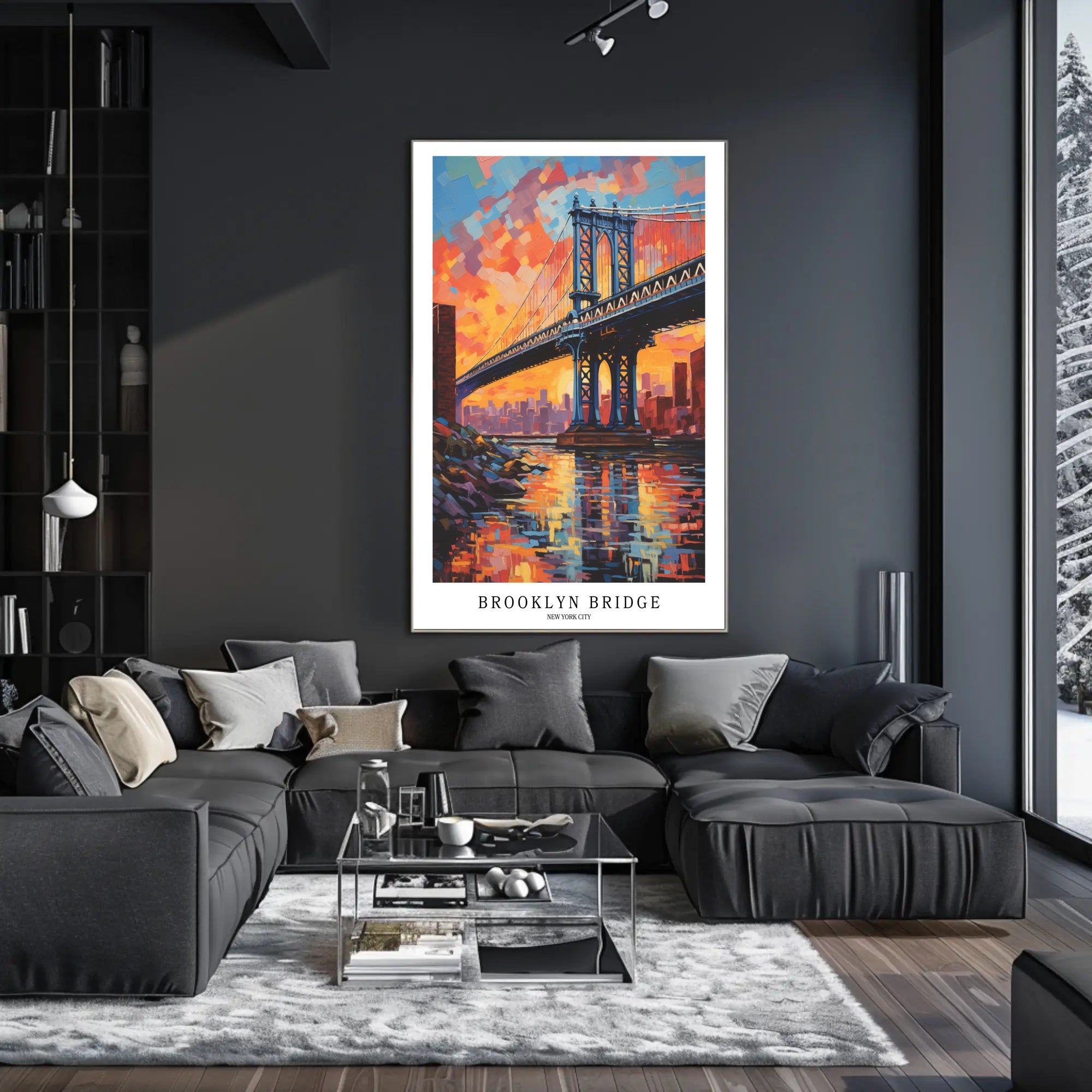 Brooklyn Bridge Sunset Urban Cityscape Painting Poster PosterGoat