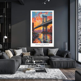 Brooklyn Bridge Sunset Urban Cityscape Painting Poster PosterGoat