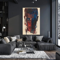 Menacing Creature in Fiery Dystopian Landscape Poster PosterGoat