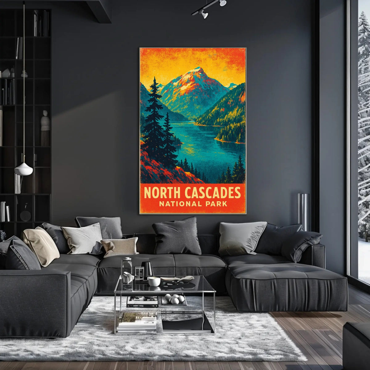 North Cascades Sunrise Adventure Vintage Poster