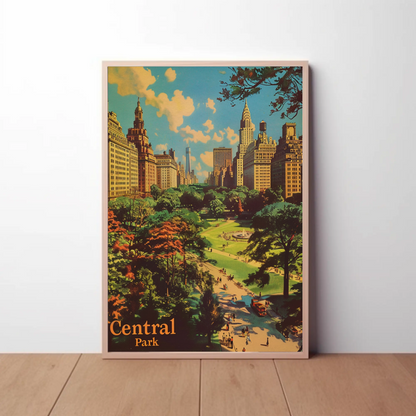 Central Park New York City Vintage Green Retreat Travel Poster