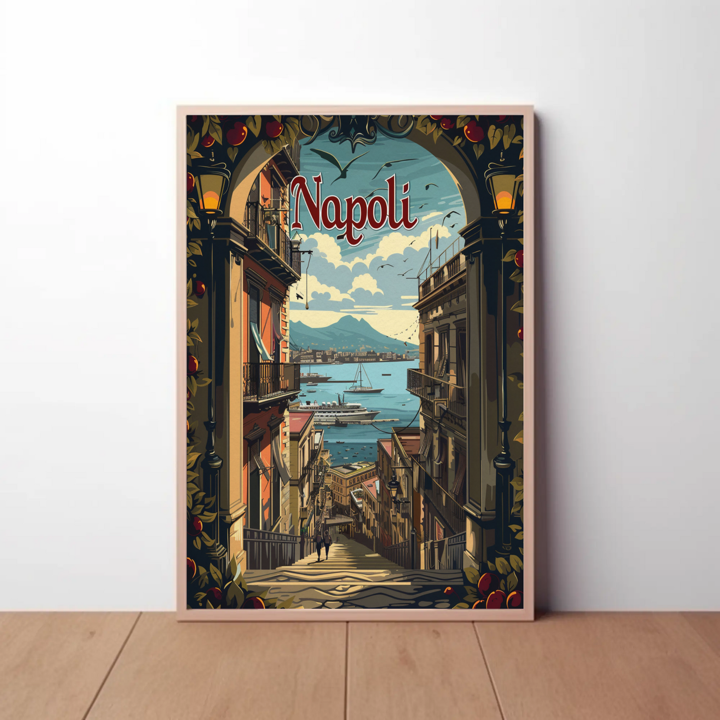 Napoli Italy Coastline Street View Travel Poster