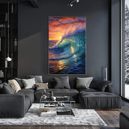 Ocean Wave At Sunset Art Print - Artistic Poster