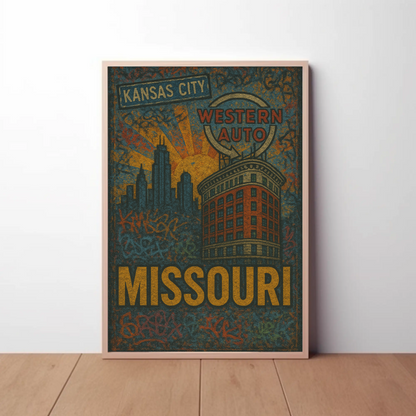 Kansas City Missouri Western Auto Urban Grunge Travel Poster