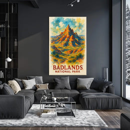 Badlands National Park Vibrant Watercolor Landscape Poster