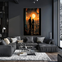 Sunset Over the Futuristic City Poster