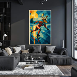 Dashing Deer on Ice: Abstract Sports Poster