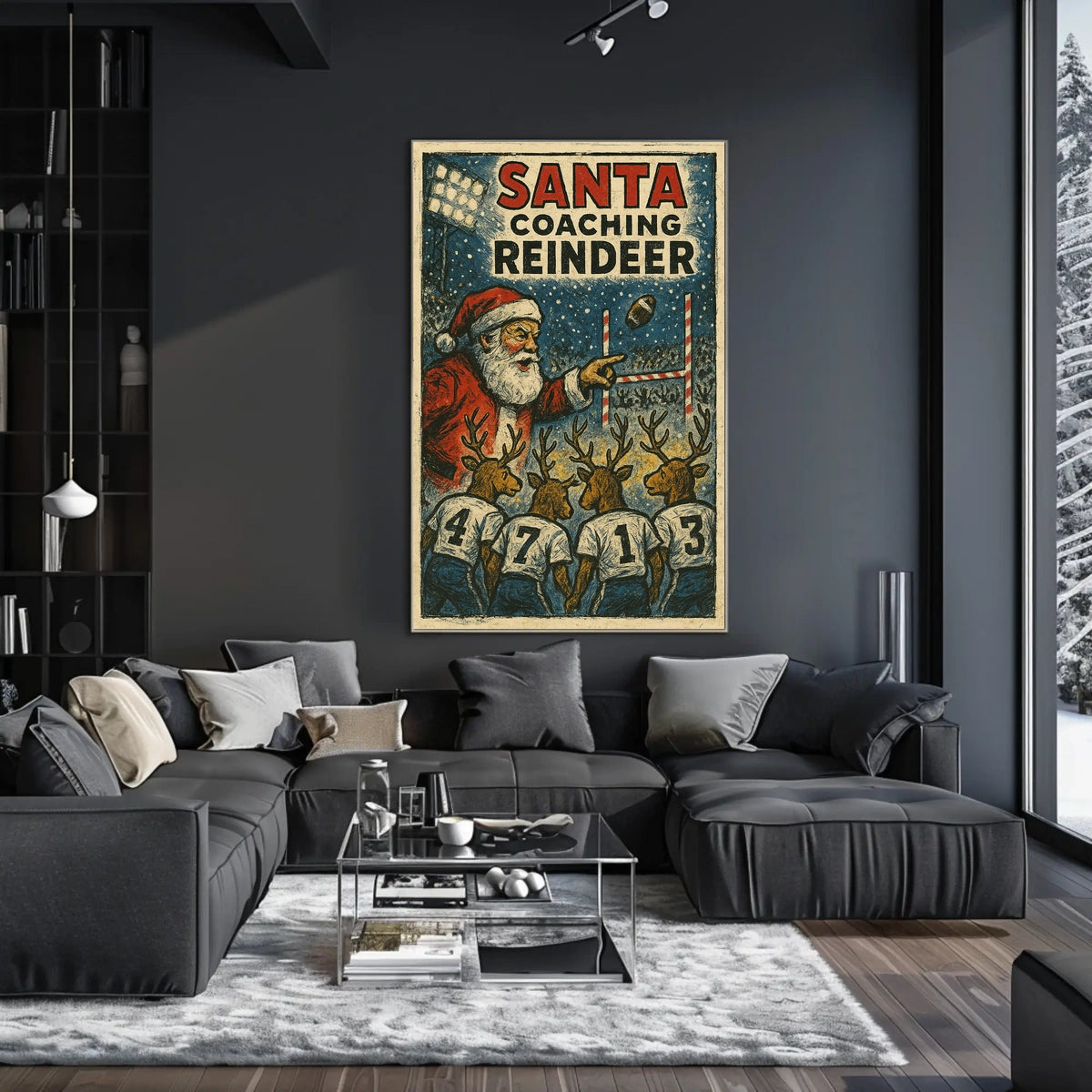 Santa's Reindeer Football Team Vintage Poster