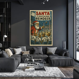 Santa's Reindeer Football Team Vintage Poster