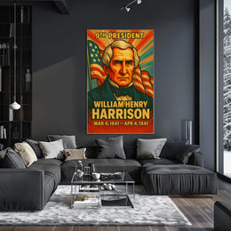William Henry Harrison 9th President of the United States Colorful Comic Book Style Poster
