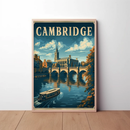 Cambridge England Bridge River Cathedral Travel Poster